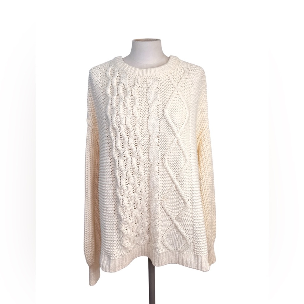 Free People Fisherman Sweater Beige Cream Cable Knit Size M